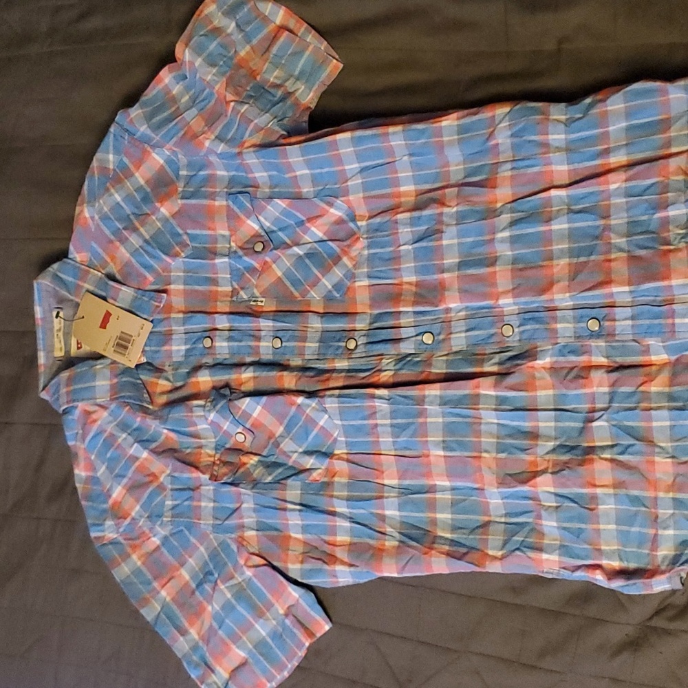 Levi's plaid s/s snap button up western (M)